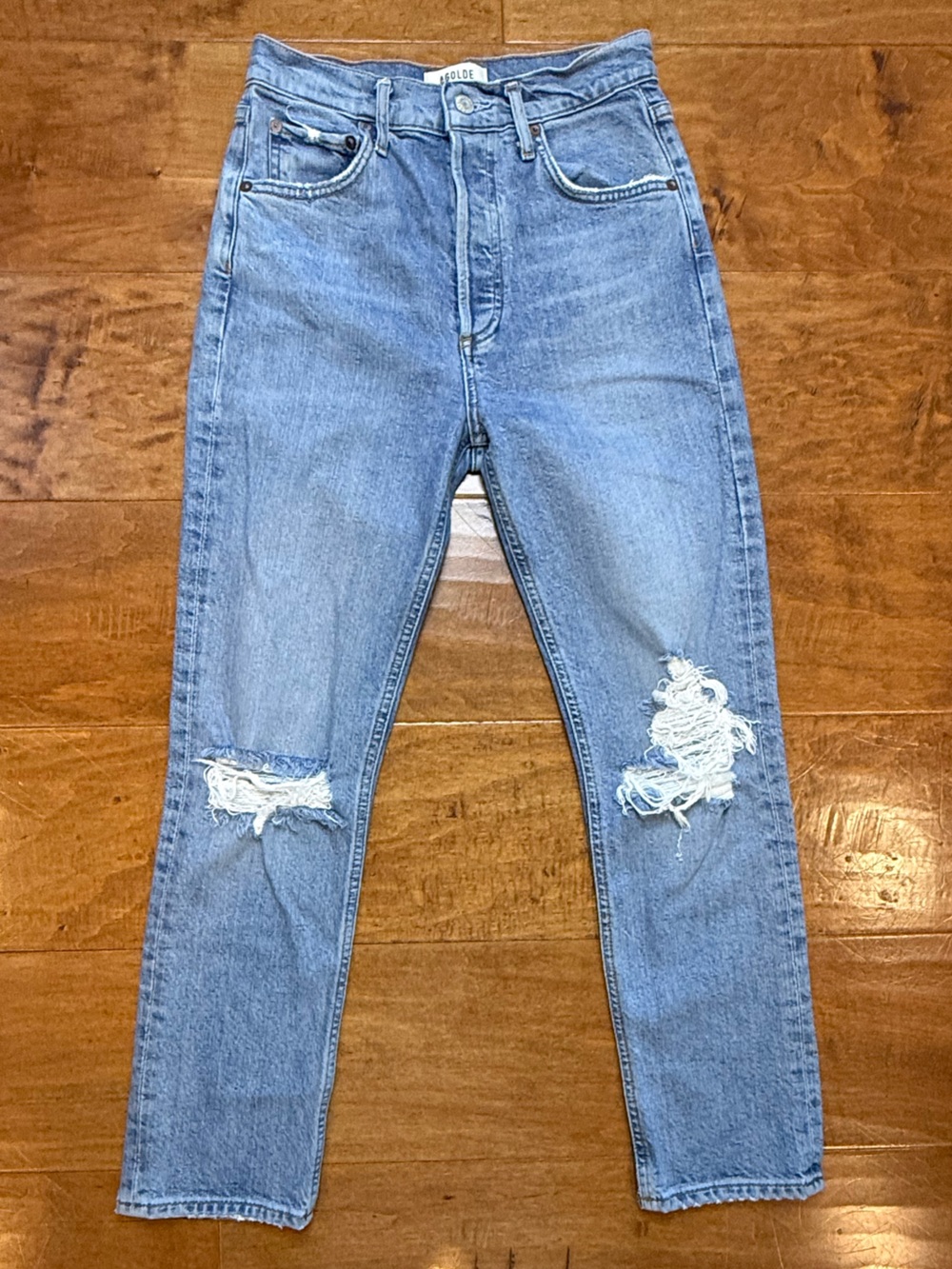 AGOLDE Riley High Rise Straight Jeans 25 Light Wash Distressed